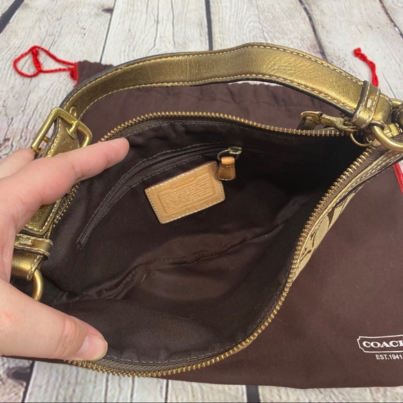 COACH Signature Tan & Bronze Hobo Shoulder Bag - Picture 7 of 8